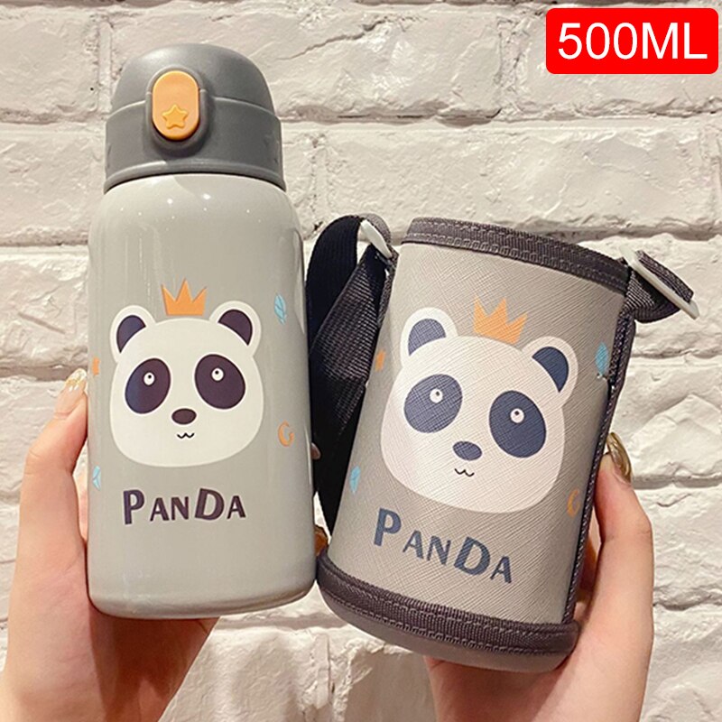 600/400ml enfants dessin animé bouteilles à boire Double couches 316 acier inoxydable Thermos eau enfants isolé tasses Portable maison Sc: HA363- gray