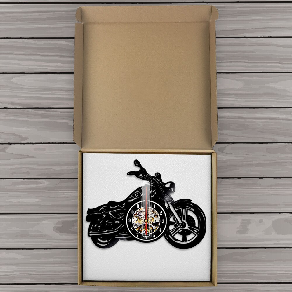 3d klassisk vinyl plate klokke motorsykkel fans hul motorsykkel form veggkunst motorsykkel rytter led klokke