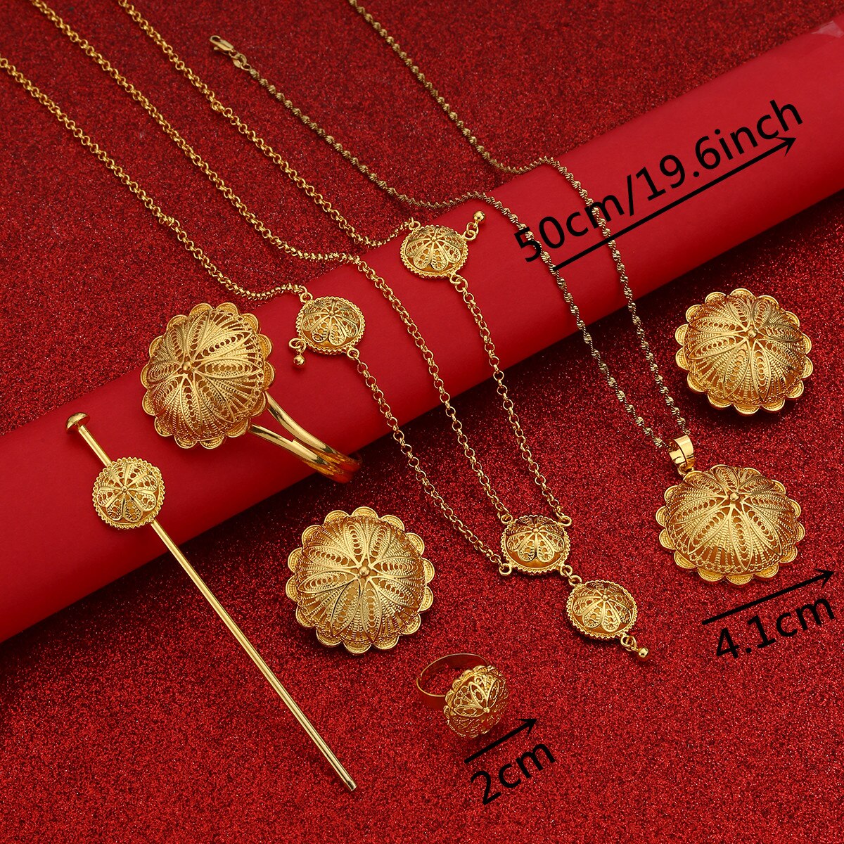 Äthiopischen Anhänger Halsketten Ohrringe Ring Armreifen für Frauen Gold Farbe Eritrean Afrikanische Braut Schmuck