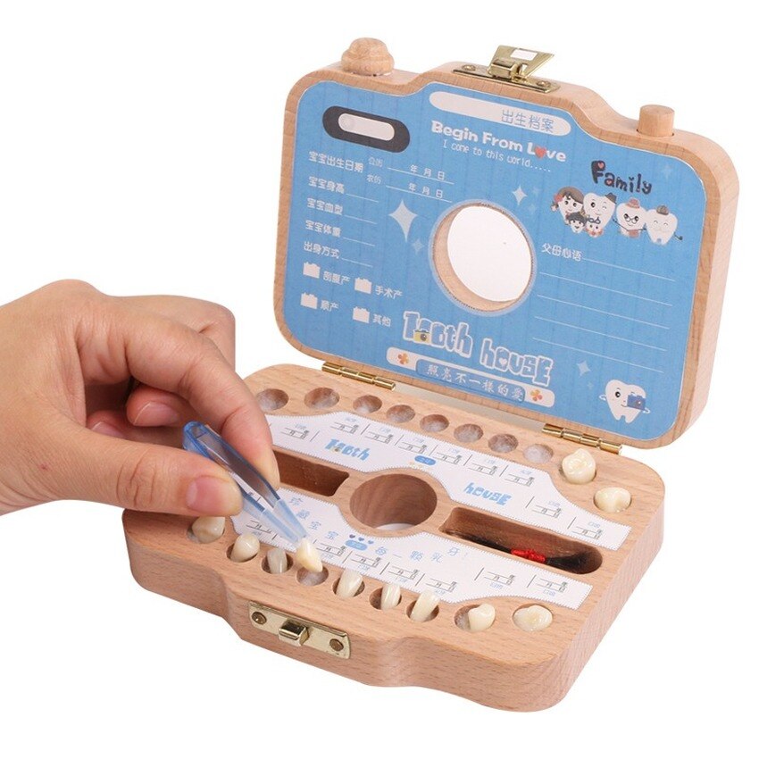 Wooden Children Camera Deciduous Teeth Storage Case Baby Teeth Storage Box Collection Saver Teeth Box