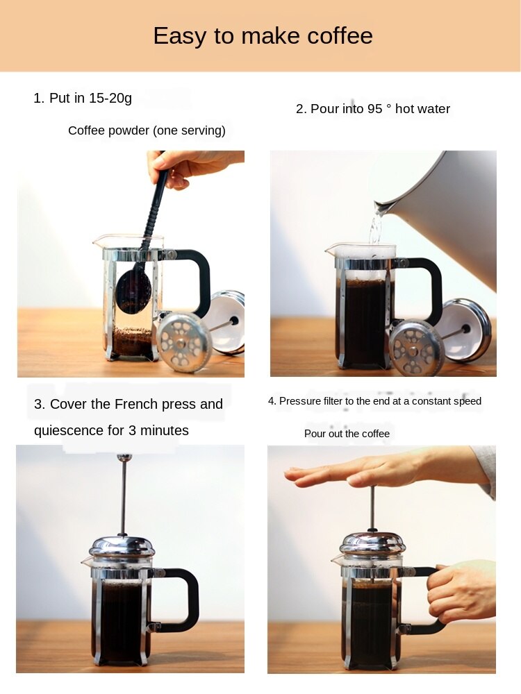 French Press Coffee/Tea Brewer Coffee Pot Coffee Maker Kettle 350ML/600ML Stainless Steel Glass Thermos For Coffee Drinkware