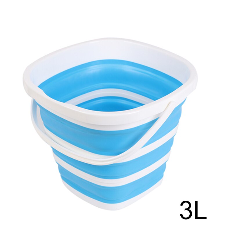 Collapsible Plastic Bucket Foldable Square Tub Portable Fishing Water Pail Outdoor E2S: Blue  3L