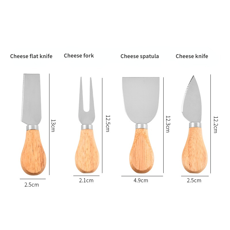 Steel Stainless Cheese Knives with Bamboo Wood Handle Cheese Slicer Cheese Cutter Kitchen Baking Tool: Four-piece set