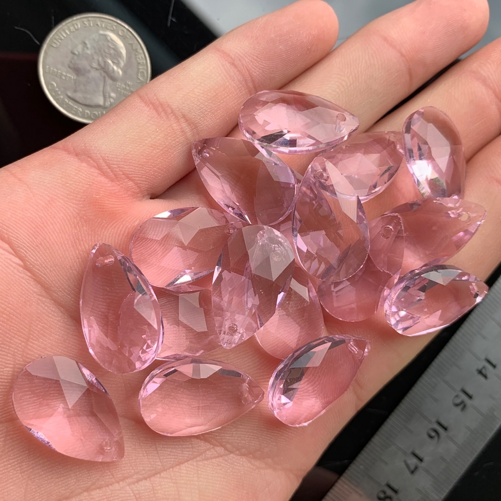 10pc rosa dråpeglass krystall 20mm lysekrone del lampe prisme solfanger gjør-det-selv anheng øye tåre fasettert