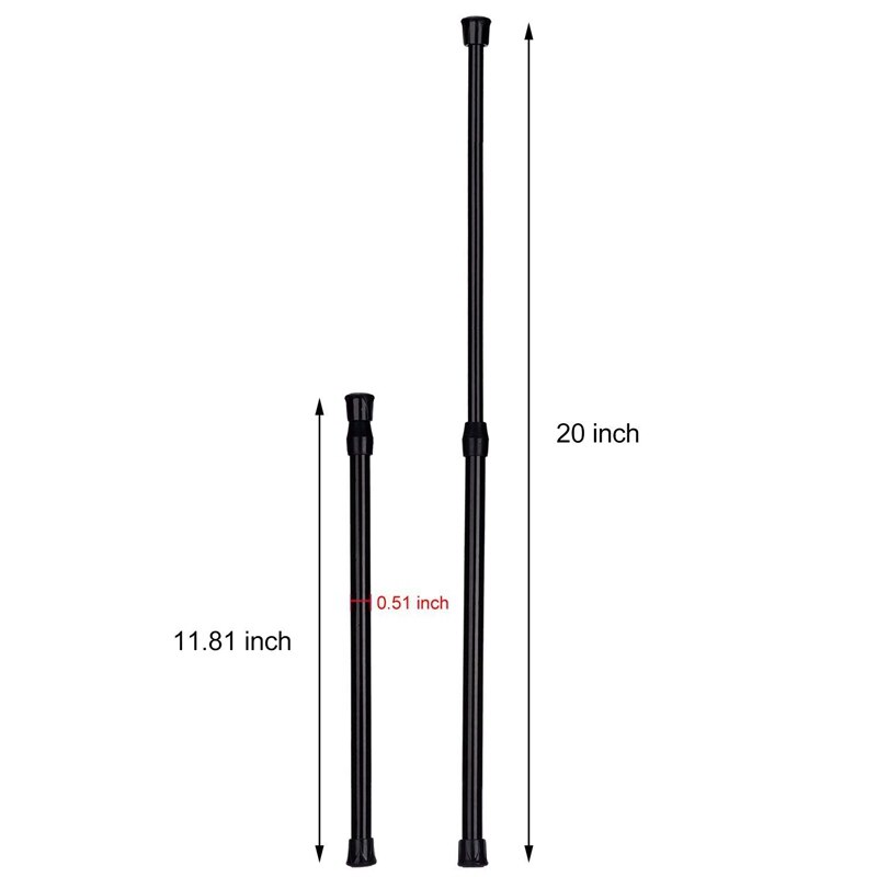 5 Pack Cupboard Bars Tensions Rod Spring Curtain Rod for DIY Projects, Extendable Width, 11.81 to 20 Inches (Black)