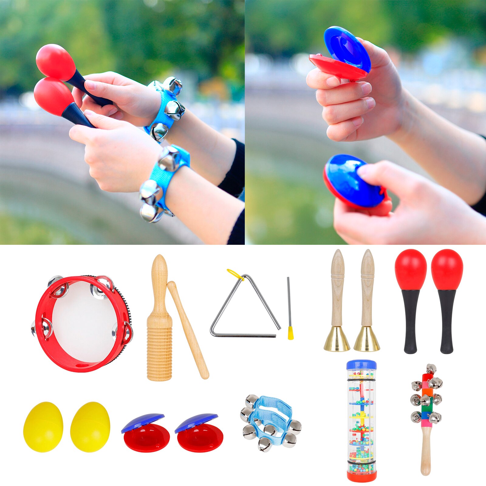 Conjunto de instrumentos musicales para niños, juguetes de preescolar con pandereta, Maracas, de vacaciones, 10 Uds.