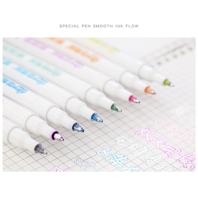 Newly 8Pcs/Set Double Liner Outline Pen Writing Drawing Pens Stationery VA88