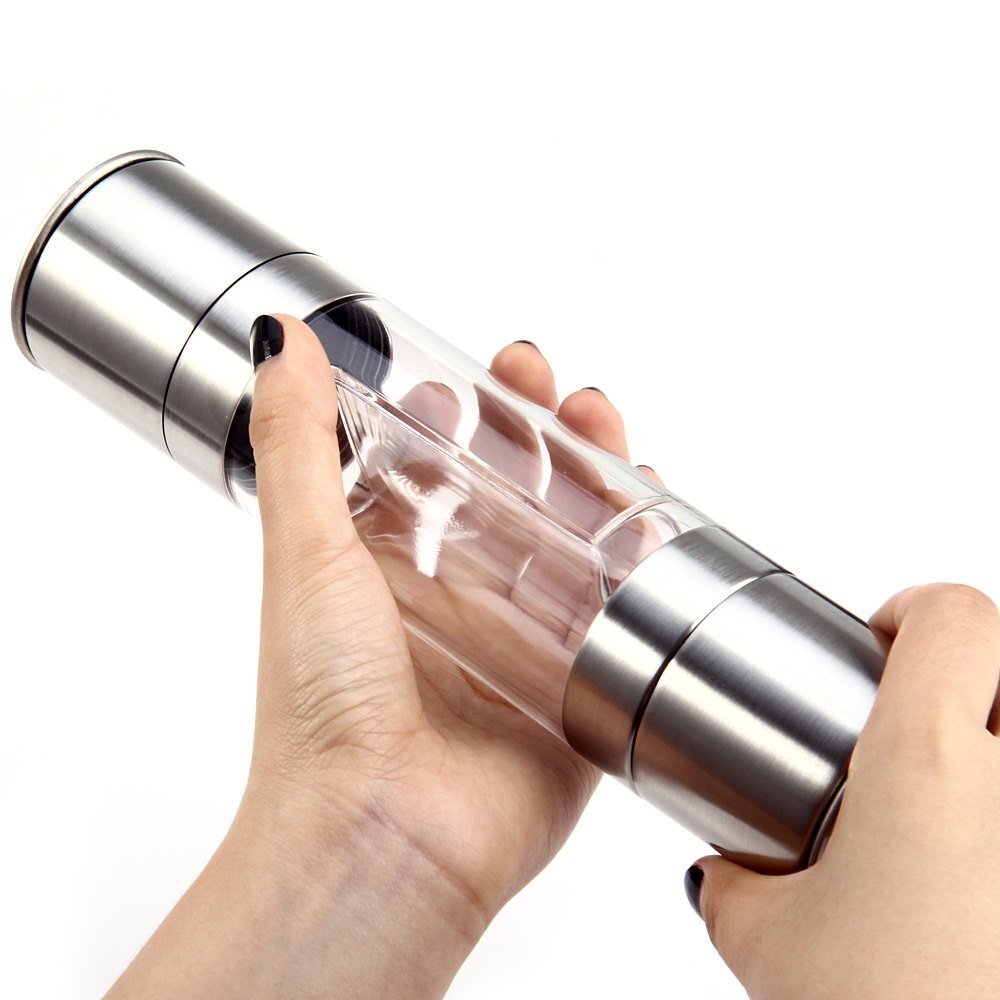 2 In 1 Stainless Steel Manual Pepper Salt Spice Mill Grinder Kitchen Seasoning Cooking Tools Support