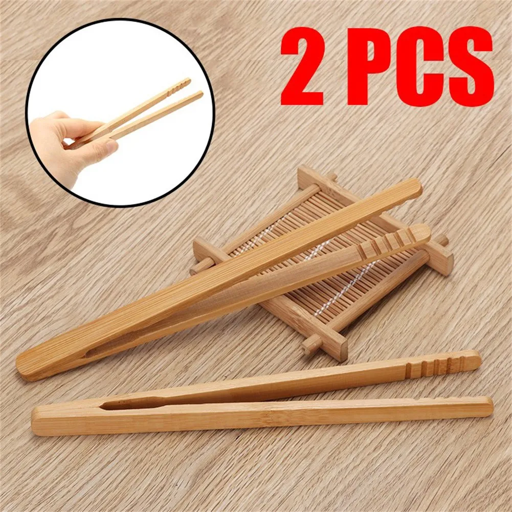 2Stck Holz Tee Clip Bambus Küche Salat Lebensmittel Toast Tong Pinzette Fleck Zucker Eis Tee Utensil Teegeschirr zubehör