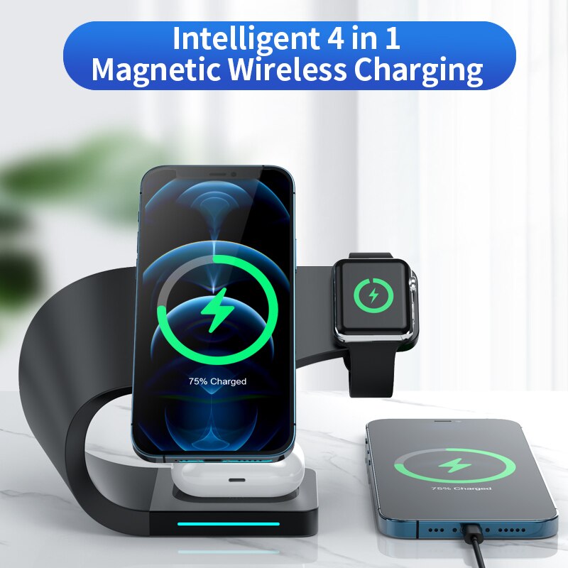 3 in 1 magnetiskt trådlöst laddarställ för iphone 12 13 pro max qi snabbladdning induktionsladdare för apple watch airpods