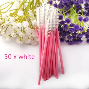 50Stck Wimpern Pinsel Einweg Wimpern Verlängerung Pinsel machen-hoch Kosmetische Werkzeug für Wimpern Reinigung Maskara Zauberstäbe Applikator: Rosa Weiß