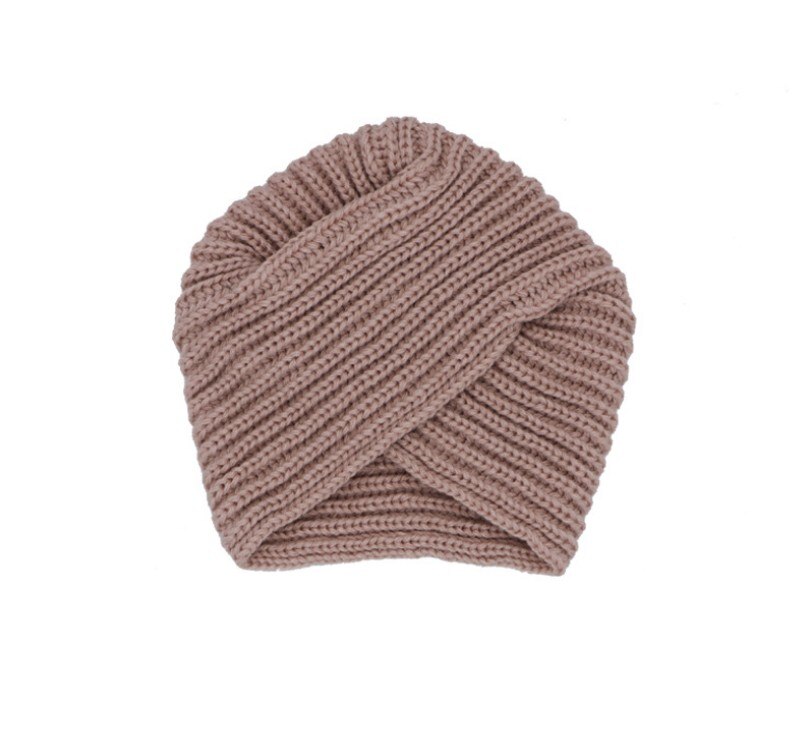 Kvinder damer boho stil blød uld hæklet strikket hætte vinter varm afslappet muslimsk krydset turban hat sort lyserød kaffe: G