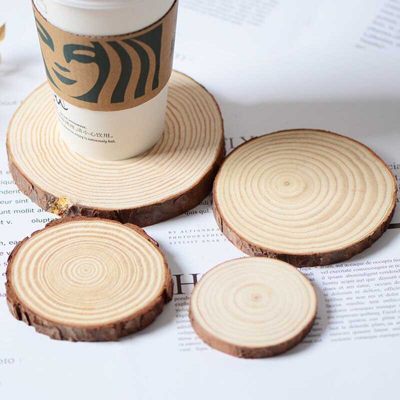 Home Bar Cafe Wooden Decorative Coaster Wedding Party Painting Natural Pine Round Unprocessed Wood Piece Art
