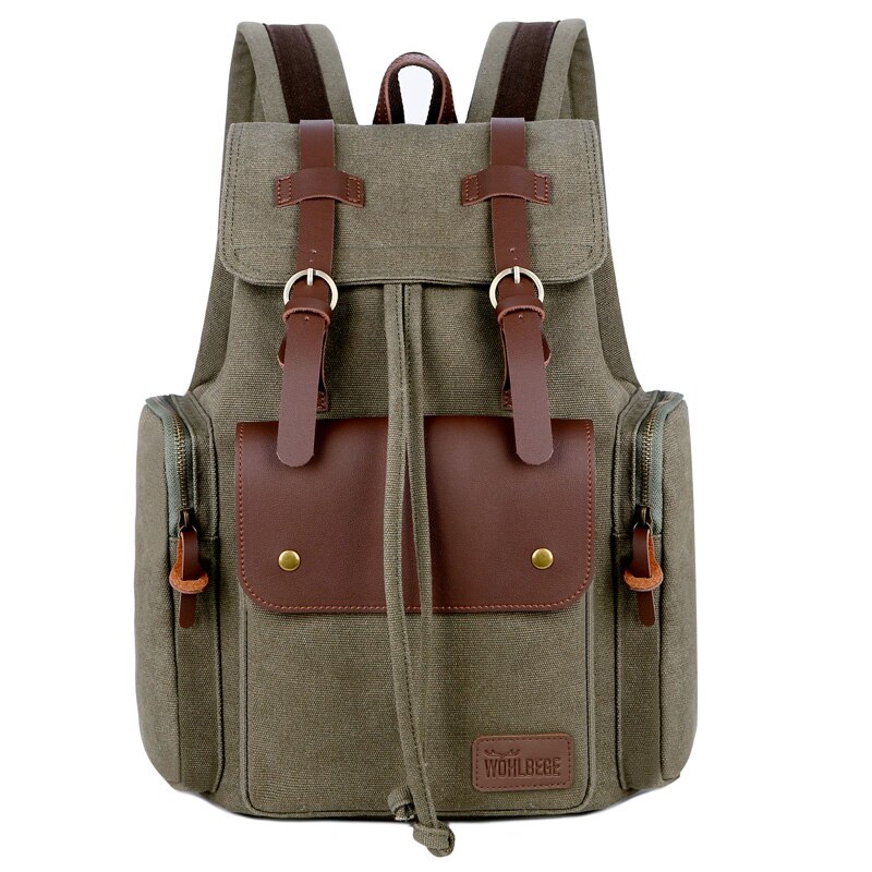 Leinwand Männer Rucksack Alte Schule Tasche Bookbag Außen Reise Rucksäcke Rucksäcke Große Kapazität Computer tasche Rahmen Tasche: Armygreen