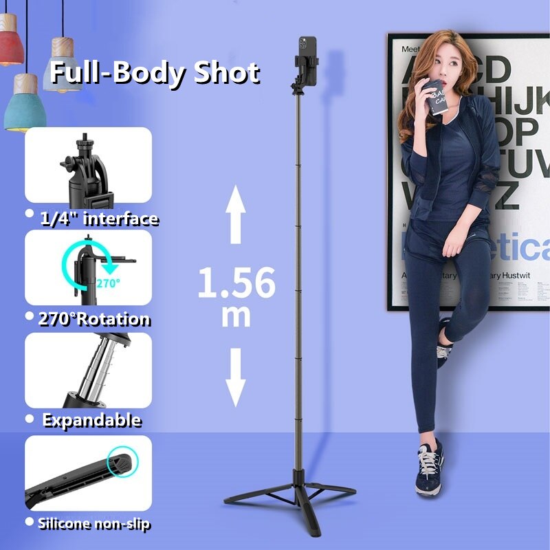 Aluminum alloy Bluetooth-compatible Selfie Stick Tripod Foldable Monopod With Two Led Fill Light For Action Cameras Smartphones