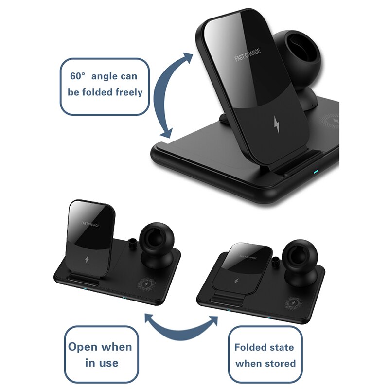 4 In 1 15W Qi Snelle Draadloze Oplader Dock Station Voor Iphone 12 11 Pro Xr Xs X Apple iwatch Airpods Pen Opladen Stand