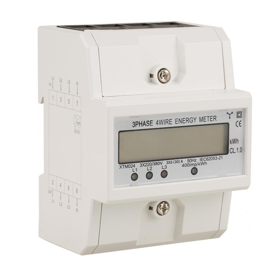 1 pcs 3 x 220V Energy Meter Digital 3-phase 4 Wire 4P DIN-Rail Electric Meter Electronic KWh Meter