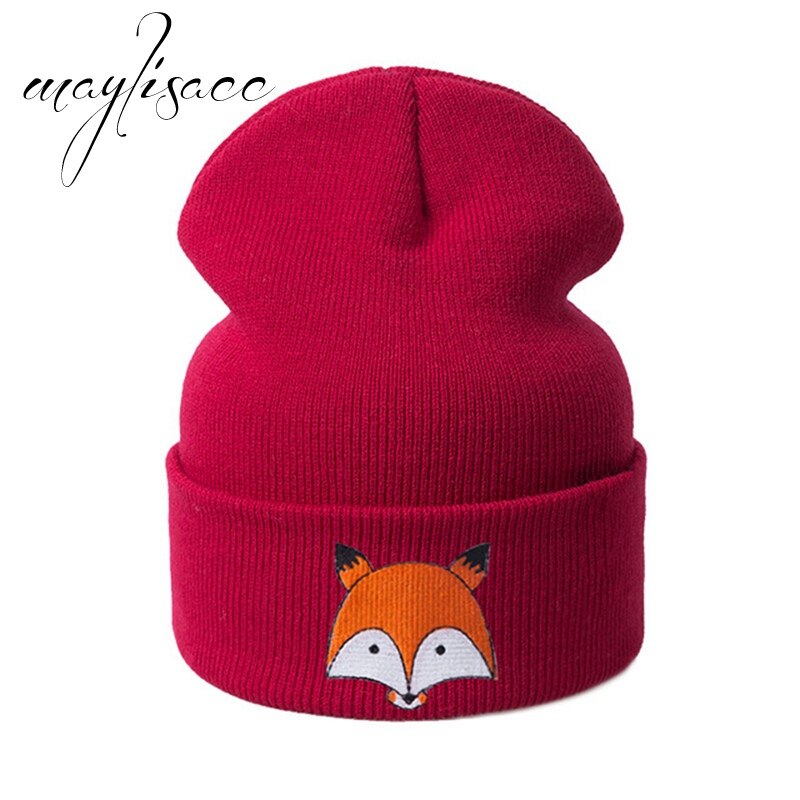 Maylisacc 8 Colors Autumn Winter Warm Kintted Thickened Cap Fox for Girls Boys Skullies Beanies Cap Outdoor Sport Cap: Red