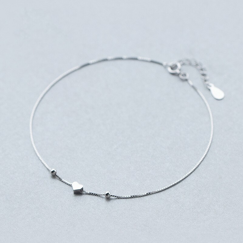 925 Sterling Silver Romantic Small Heart Charm Anklet For Women S925 Ankle Bracelet Adjustable Length