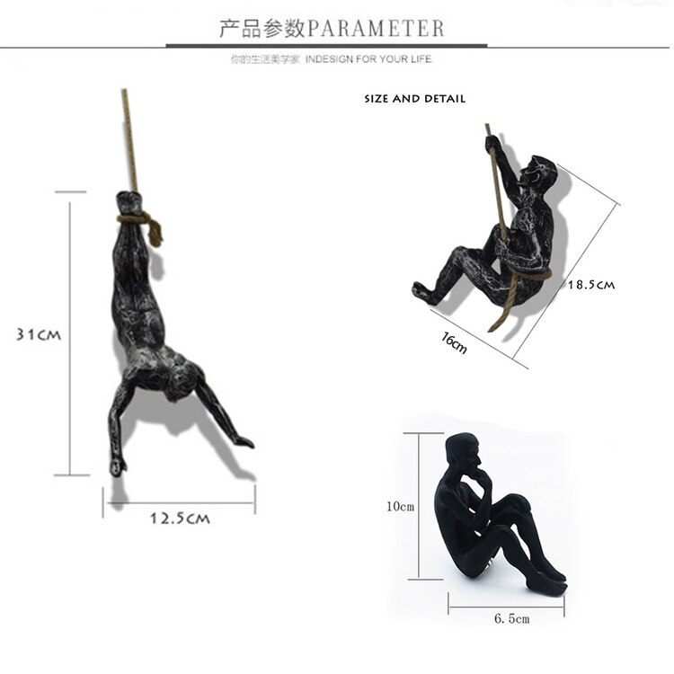 Figuras Retro de escalada en roca, escultura de resina artesanal, decoraciones de pared, colgante, estatua de pared de salón, deportista decorativo