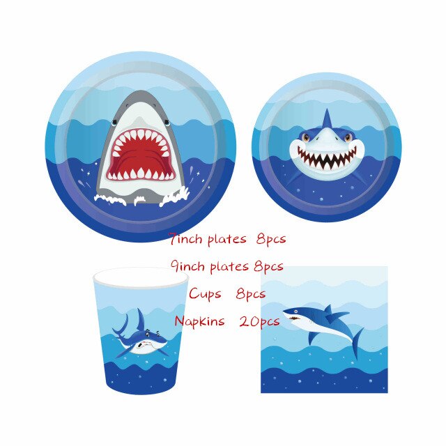 Ocean Shark Disposable Tablecloth 120*180cm Cute Shark Baby Shower Boy Party Decor Shark Cupcake Toppers Supplies: No.14