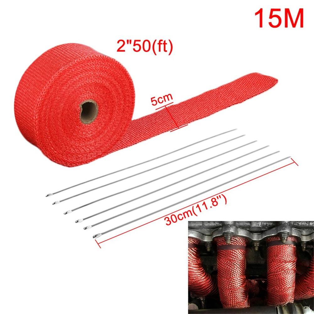 3 taille 1.5mm * 50mm * 15m rouleau en fibre de verre en-tête d'échappement en fibre de verre ruban adhésif avec 6 liens Kit collecteurs d'échappement: Default Title