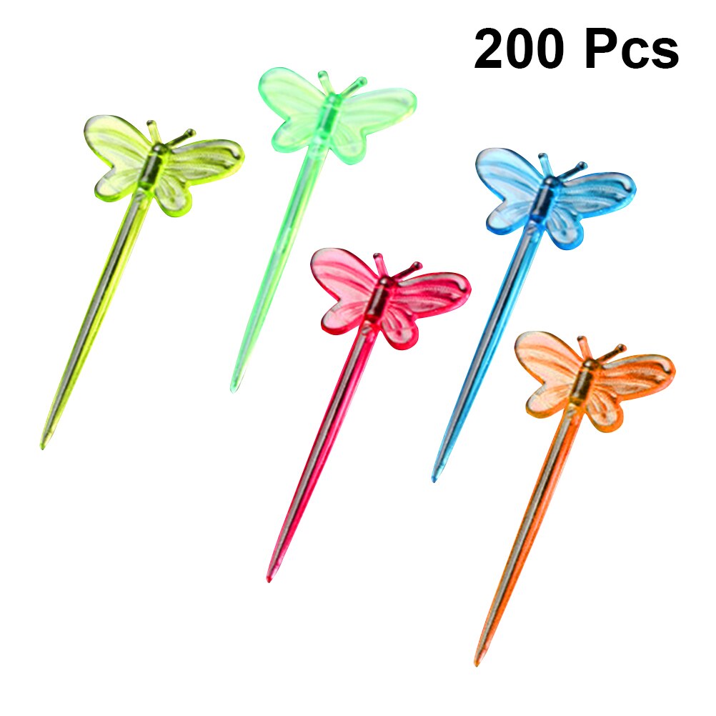 200pcs Plastic Picks Vlinder Vorm Fruit Tandenstokers Wegwerp Sandwich Voorgerecht Cocktail Sticks Feestartikelen (Gemengde Kleur)