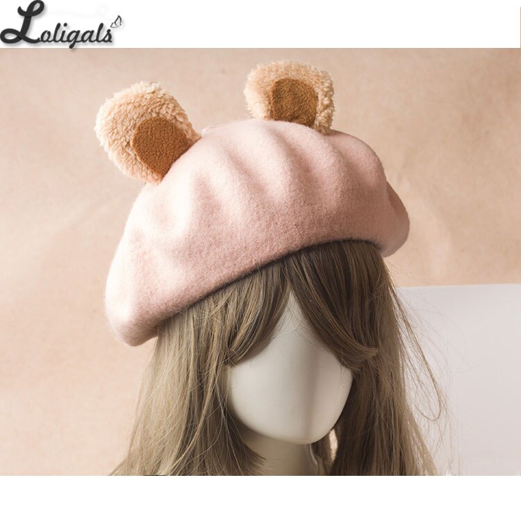 Lovely Lolita Bear Ear Berets Cute Female Wool Berets for Winter