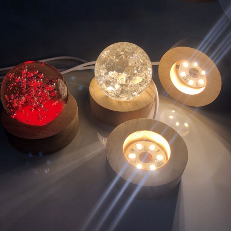 LED Light Base Multicolor Round Show Stand Display Plate for 3D Crystal Glass Ball Art with Sensitive Touch Switch