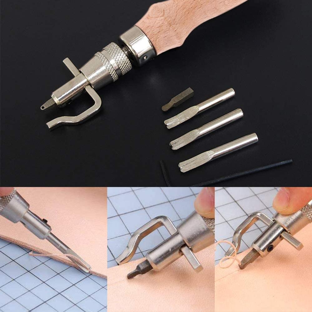 KAOBUY Leather Groover Tool, 7in1 Pro Adjustable Stitching Groover And Creasing Edge Beveler, Leather Carving Cutting Edge Tools