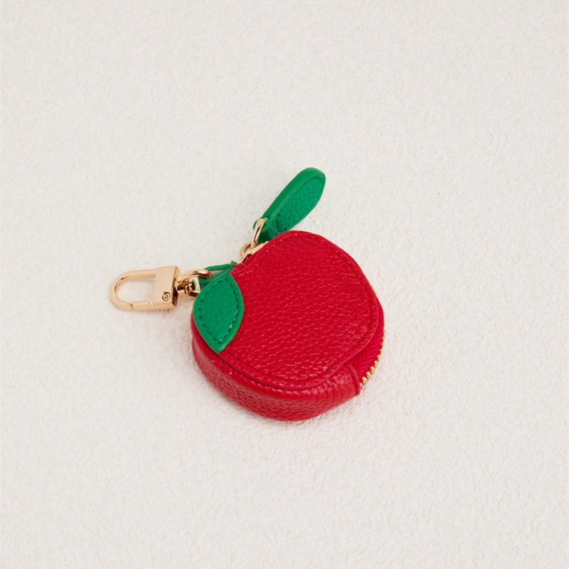 Red apple Fruit Charm coin purse cute key chain mini pouch Wallet for girl women