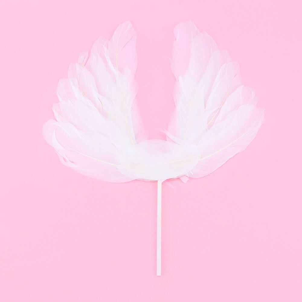 1Pcs Cake Topper Angel Wing White Feather Wing Happy Birthday Sticker Decor Baking DIY Accessory Romantic Ornaments Decoration