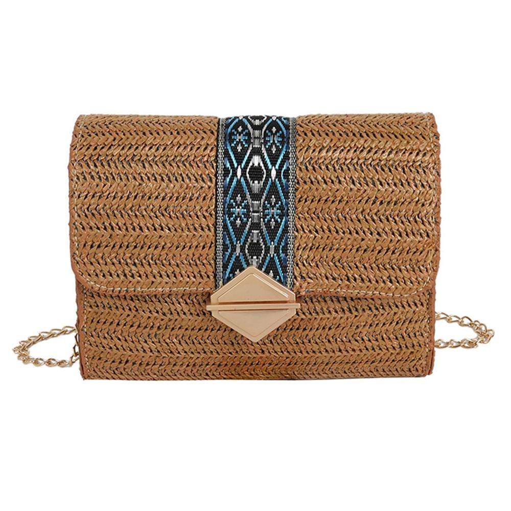 Sacs en rotin pour femmes sac à bandoulière de plage tissé à la main sac de paille carré sac à bandoulière été diagonale sac de plage décontracté bolso rafia: Marron