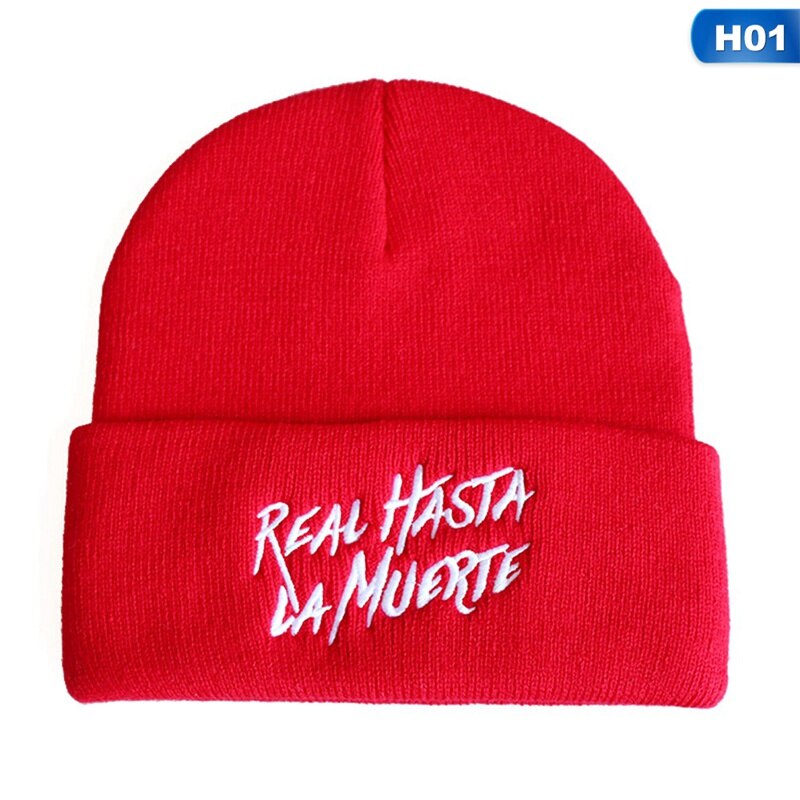 Real Hasta La Muerte sombrero hombre patrón de letra gorro de punto Simple Color sólido lana sombrero invierno cálido gorro Skullies sombrero al por mayor: 1