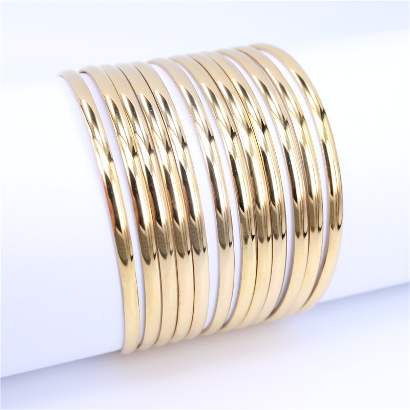12 stykker/sæt guldfarve 316l rustfrit stål smykker armbånd og armbånd til kvinder armbånd smykker  sz019: Guldfarve 4mm 12 stk