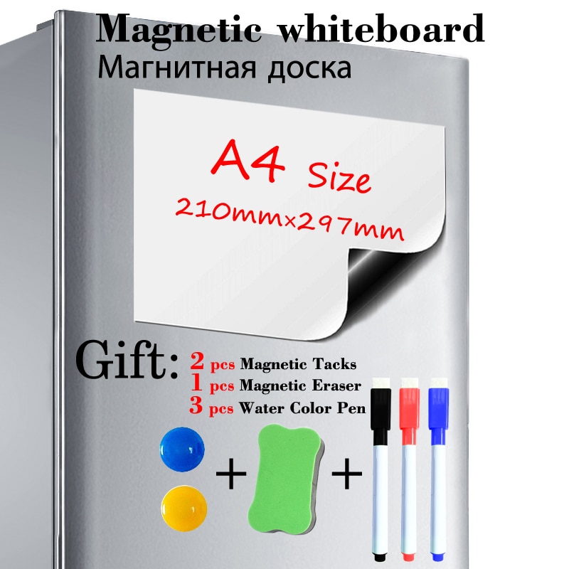 A4 Size Magnetic Whiteboard Fridge Sticker Dry Erase Magnet White Board Kitchen Office Message Board 3 Pen 1 Eraser 2 Tacks: Default Title