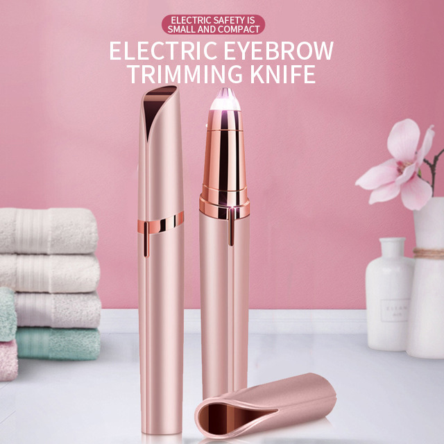 1Pc Mini Elektrische Wenkbrauw Trimmer Make Pijnloos Wenkbrauw Epilator Scheerapparaat Scheerapparaten Draagbare Facial Hair Remover Gereedschap: Rose gold-USB
