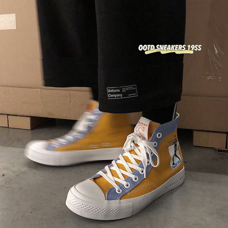 Luozheke herenschoenen zomer hoge canvas schoenen trend skateschoenen casual witte schoenen heren getijden studenten stoffen schoenen