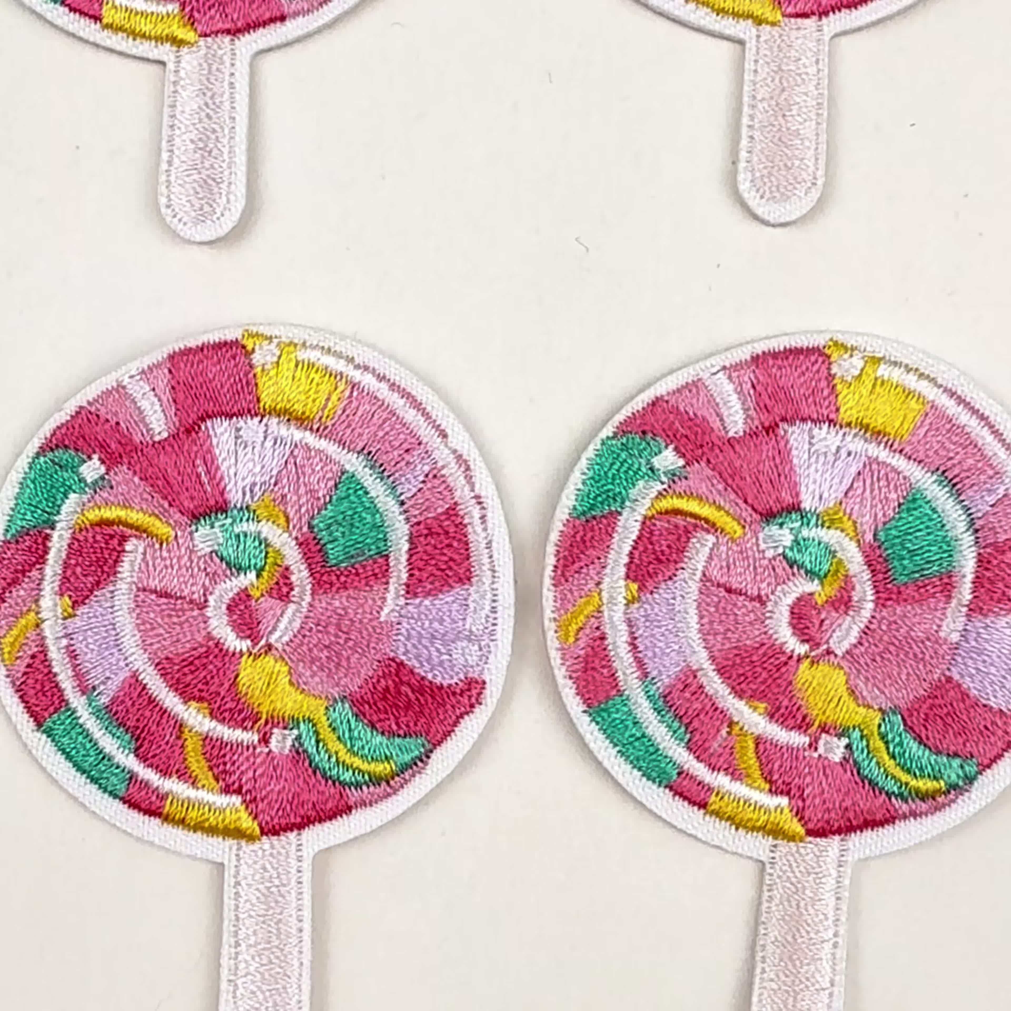 12pcs Colorful Lollipop Pattern Embroidered Patches, Suitable for Clothes and Bags, Ironing Mount Style, Woven Fabric, Patch