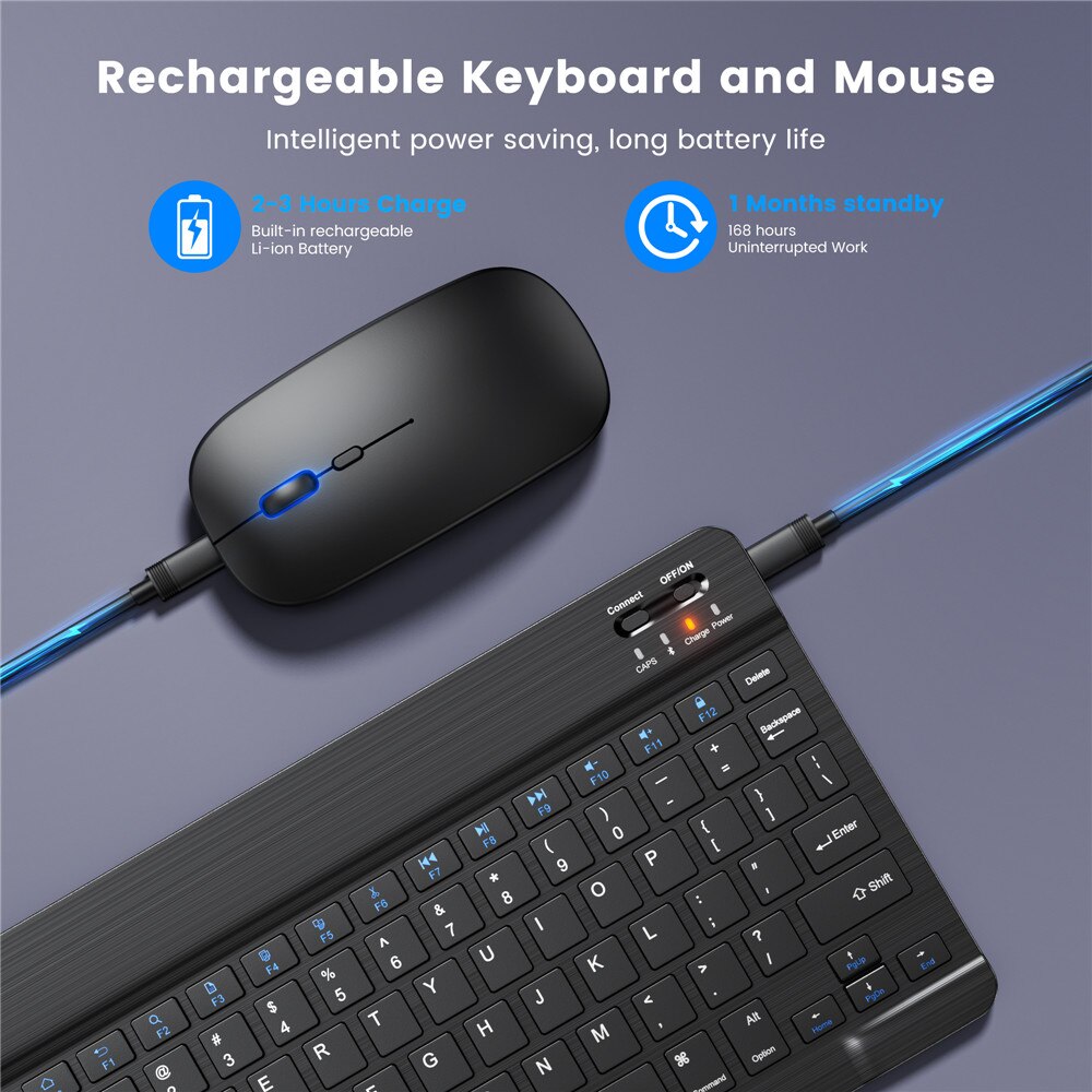 Klawiatura Bluetooth bezprzewodowa klawiatura i mysz hiszpańska Mini rosyjska klawiatura do ipada telefon Samsung Tablet ipad pro 11 air 2020