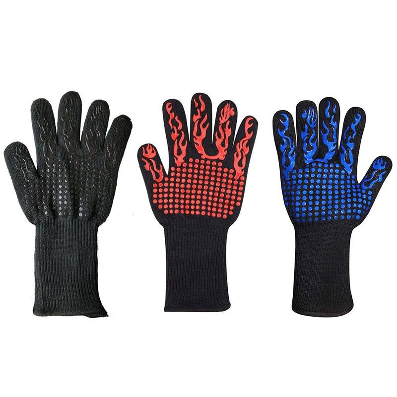 1pcs Kitchen Fireproof Gloves Heat Resistant Thick Baking Gloves Roast Barbecue Mittens Grill Wash Silicone For Bbq Oven U5M2