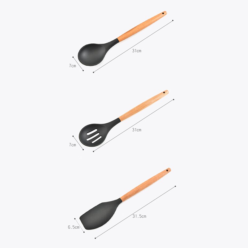 11 Stks/set Siliconen Keuken Gebruiksvoorwerp Houten Handgrepen Hittebestendige Non-stick Lepel Spatel Voor Restaurant Thuis Koken MU8
