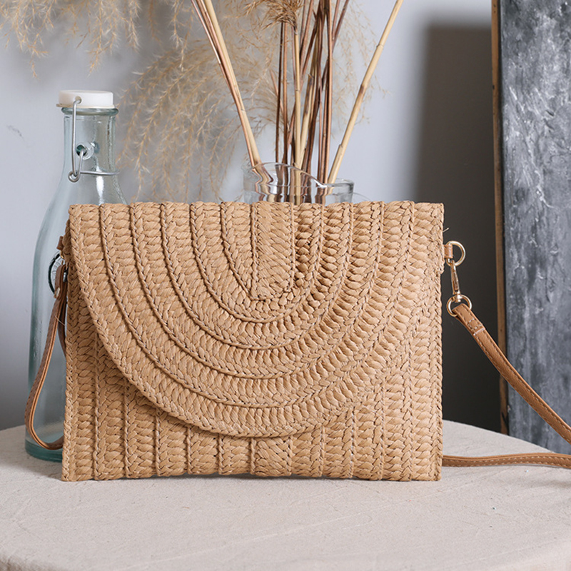 Straw Woven Shoulder Crossbody Bag Beach Clutch Handbag Casual Summer Handmade Envelope Bags for Women Totes Purse: green