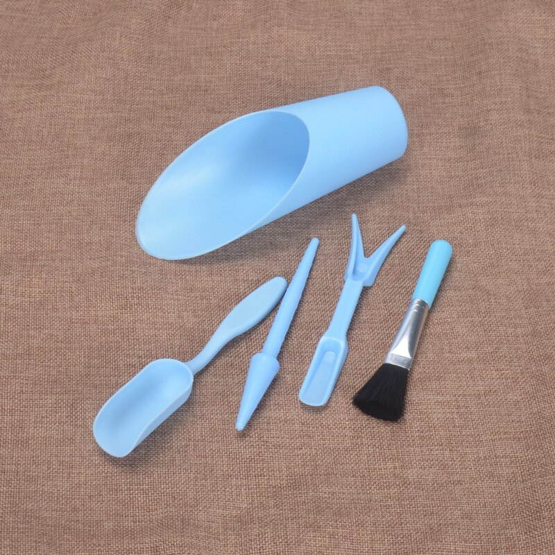 5 uds herramienta de jardinería combinación miniatura cepillo-pala cepillo de limpieza de plántulas de Transplanter perforadora pala cuchara: blue