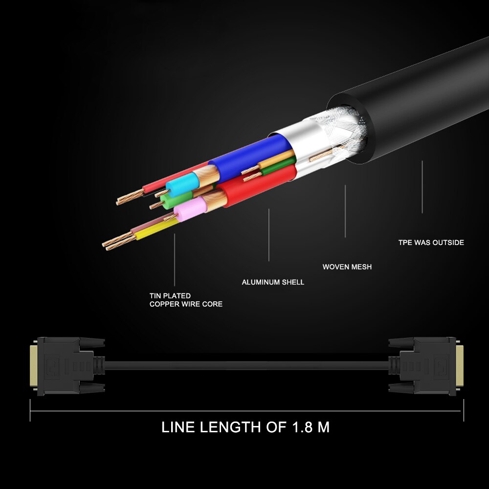 Kabel 24 + 1 DVI mannelijke DVI kabel vergulde plug 1080 P HD kabel voor computer tv monitor 1 m 2 m 3 m 5 m