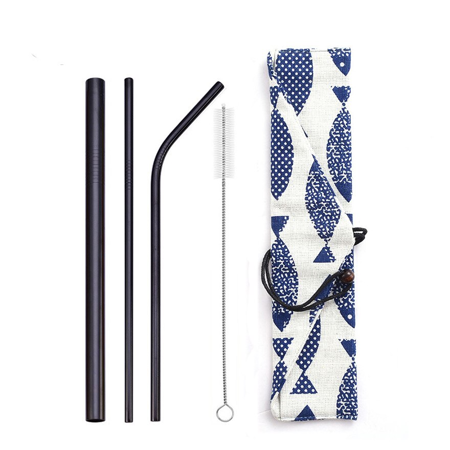 Reusable Metal Drinking Straws 304 Stainless Steel Straw Bent Straight Smoothies Straw with Cleaning Brush Bar Party Accessory: black-bag3