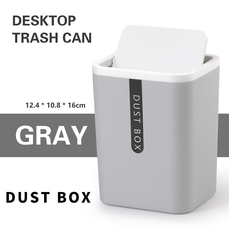 Papelera para escritorio, Mini papelera pequeña para el hogar, mesa, caja de barril, oficina, cesta de almacenamiento para baño, cocina, cubo de basura: gray