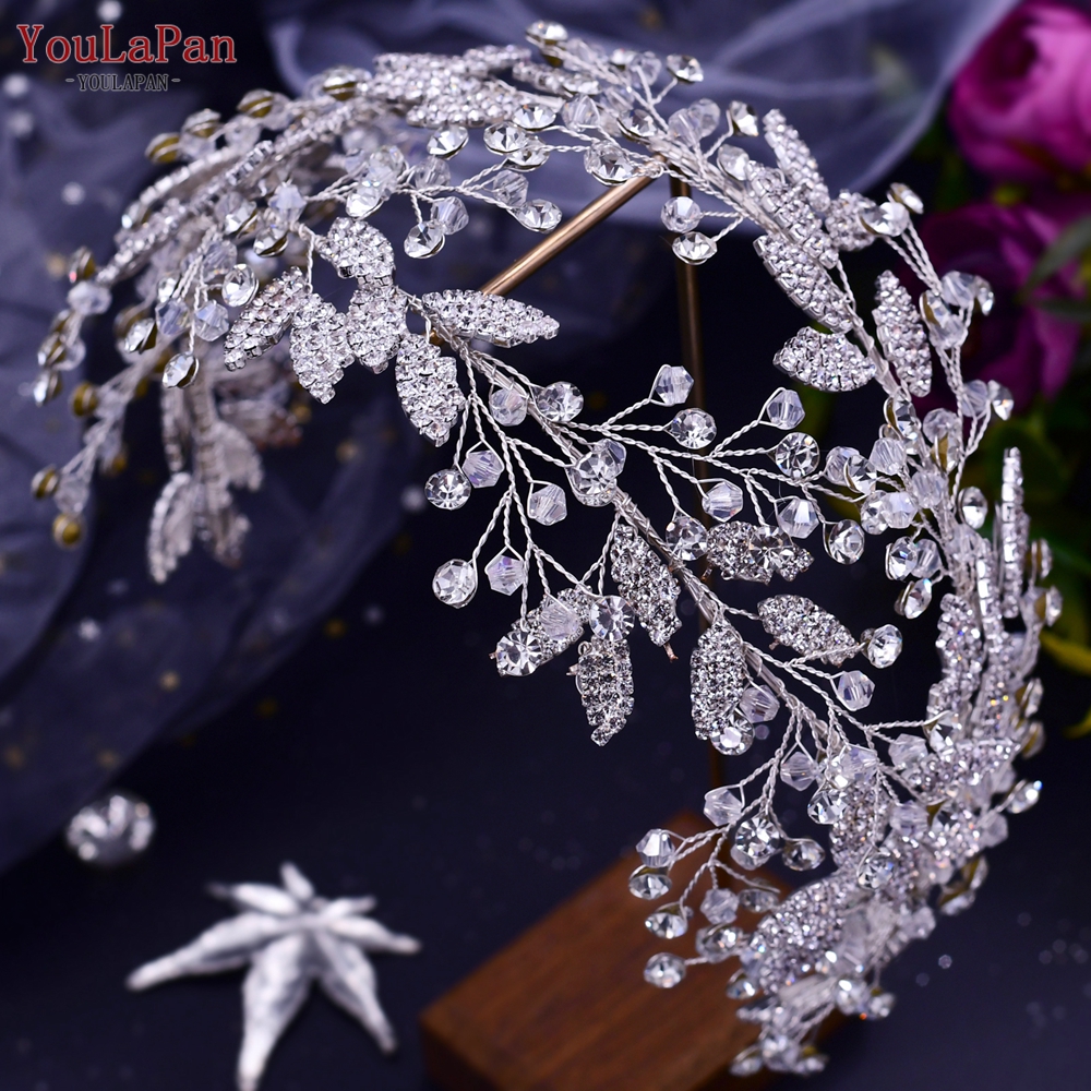 YouLaPan HP304 Luxuriöse Strass Stirnband Silber Hochzeit Kopfschmuck Bling Braut Diademe und Kronen Kristall Braut Headwear: HP398-Silber-
