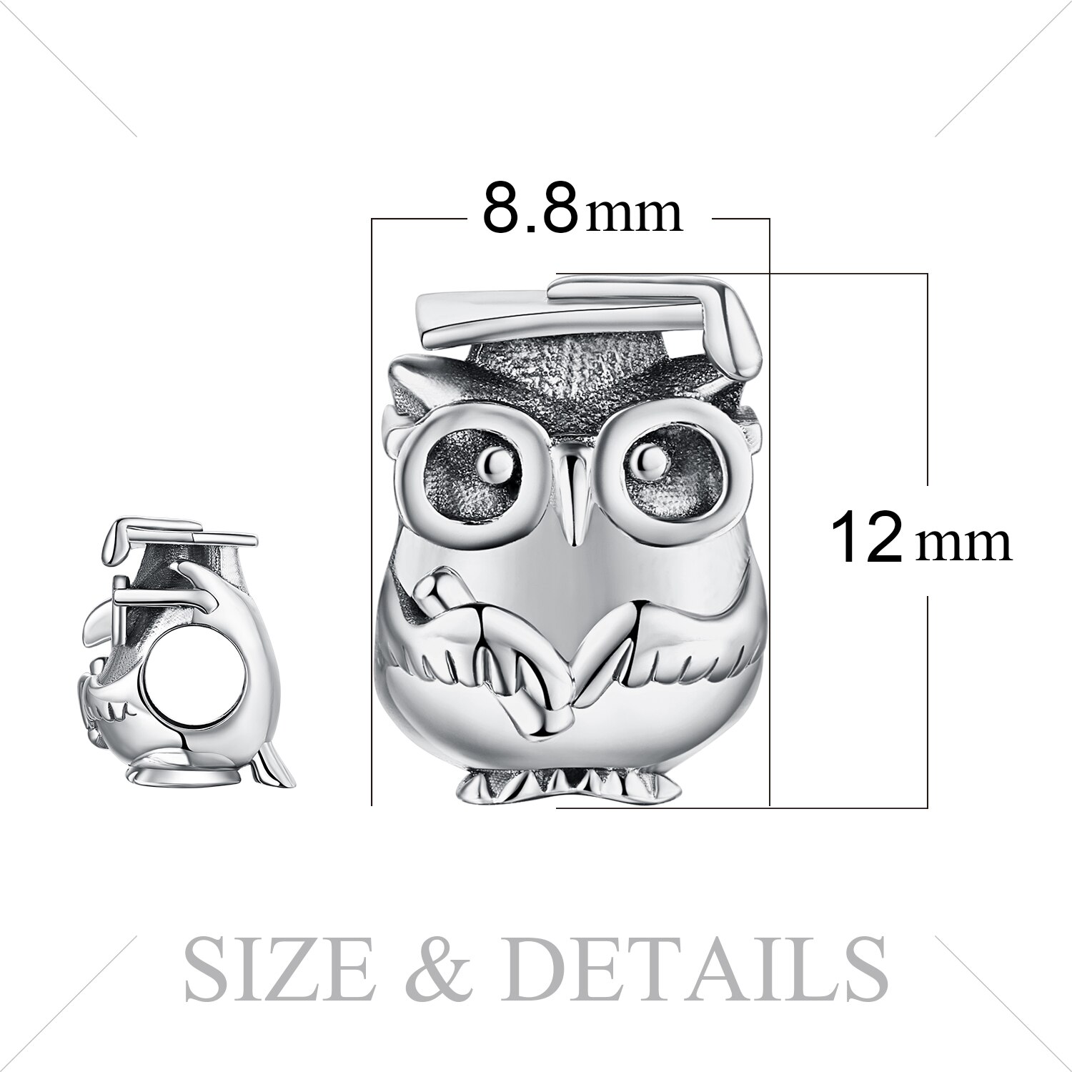 Bijourypalace 925 argent Sterling sage hibou perles breloques argent 925 Original idéal pour bracelet argent 925 original pour la fabrication de bijoux