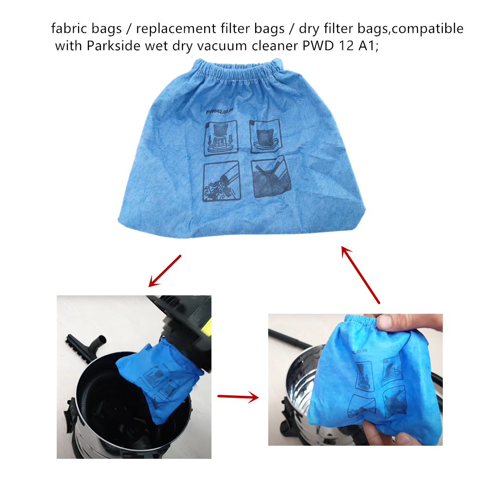 3pcs Fabric Filter Bag Dry Filter compatible with Lidl Parkside Wet Dry NTS PWD 12 A1 353257/385114/332961 vacuum cleaner parts